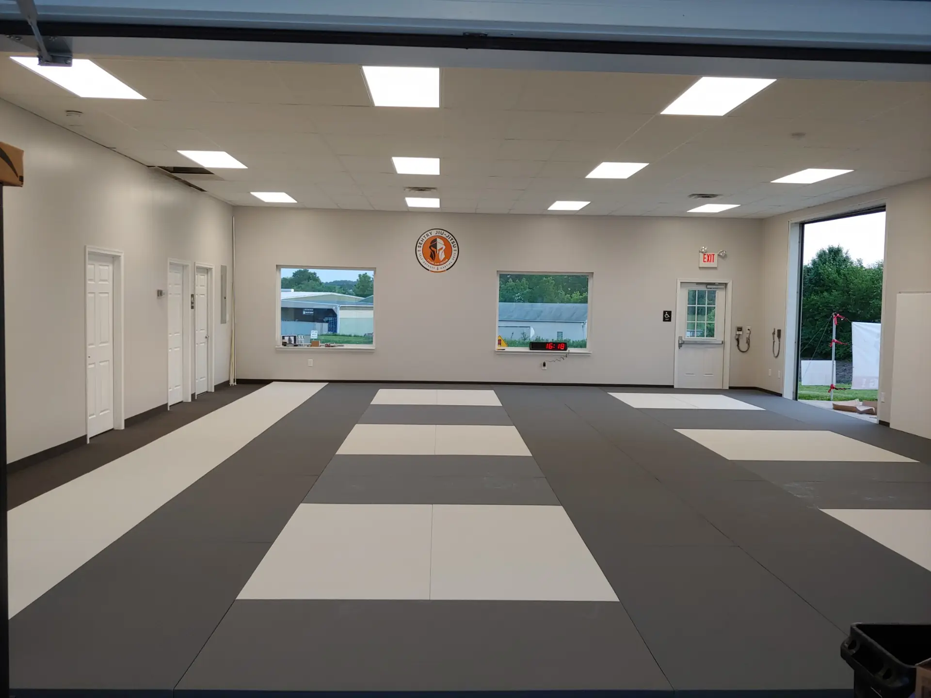 The bright, open training room at Sentry Jiu-Jitsu in Gilbertsville